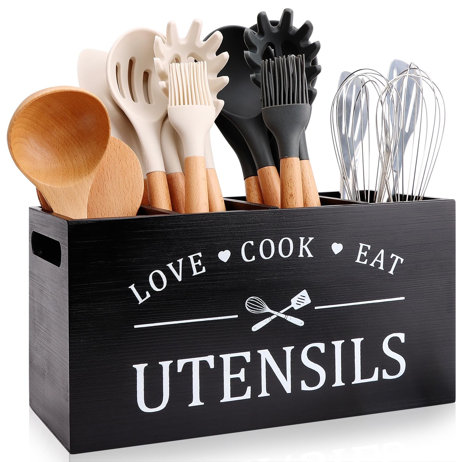Black Farmhouse Utensil Holder for Kitchen Counter Extra Large Cooking Utensil H