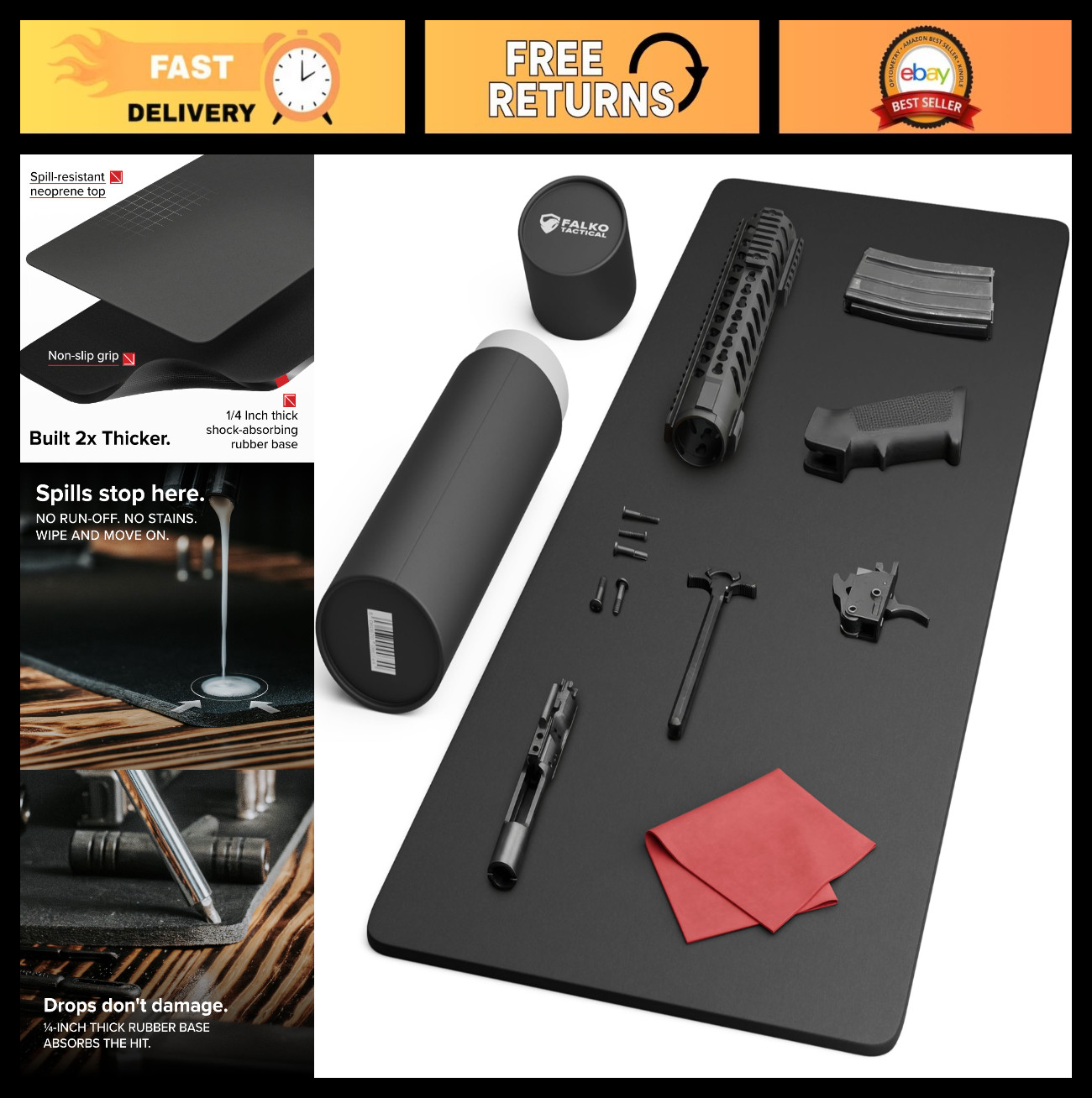 Tactical Gun Cleaning Mat - 2X Thicker, Oil & Solvent Resistant, Non-Slip - 3 Si