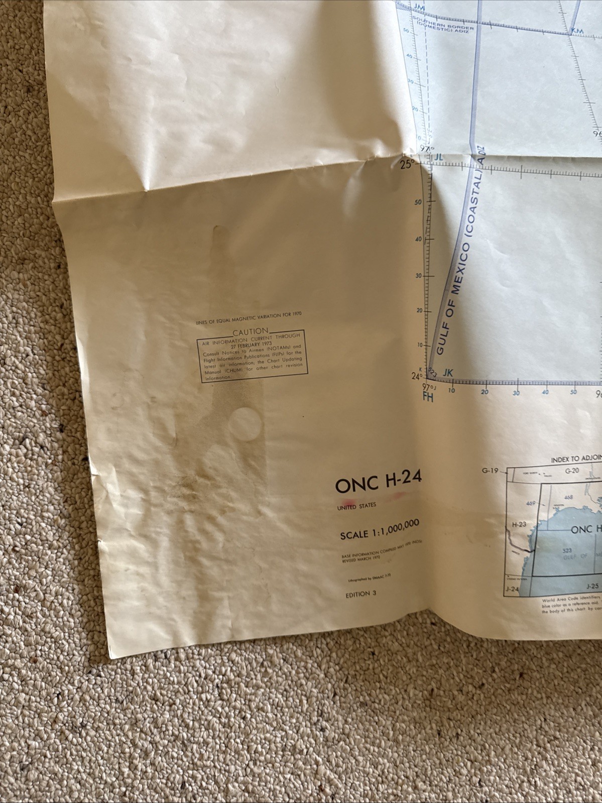 Vintage ONC H-24 Operational Navigation Chart – Military Aviation Map – Cold War