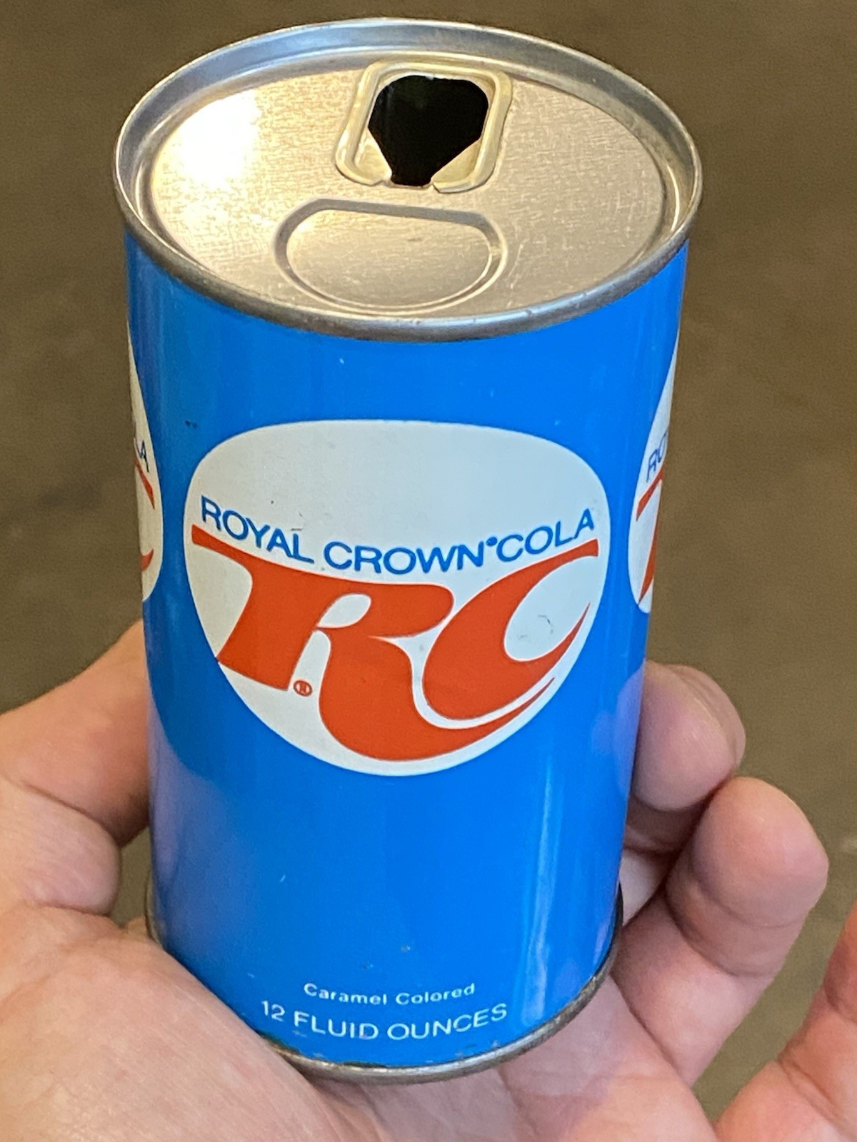 Royal Crown RC Vintage Soda Pop Drink Old Flat Top Can Des Moines Iowa Juice Tab