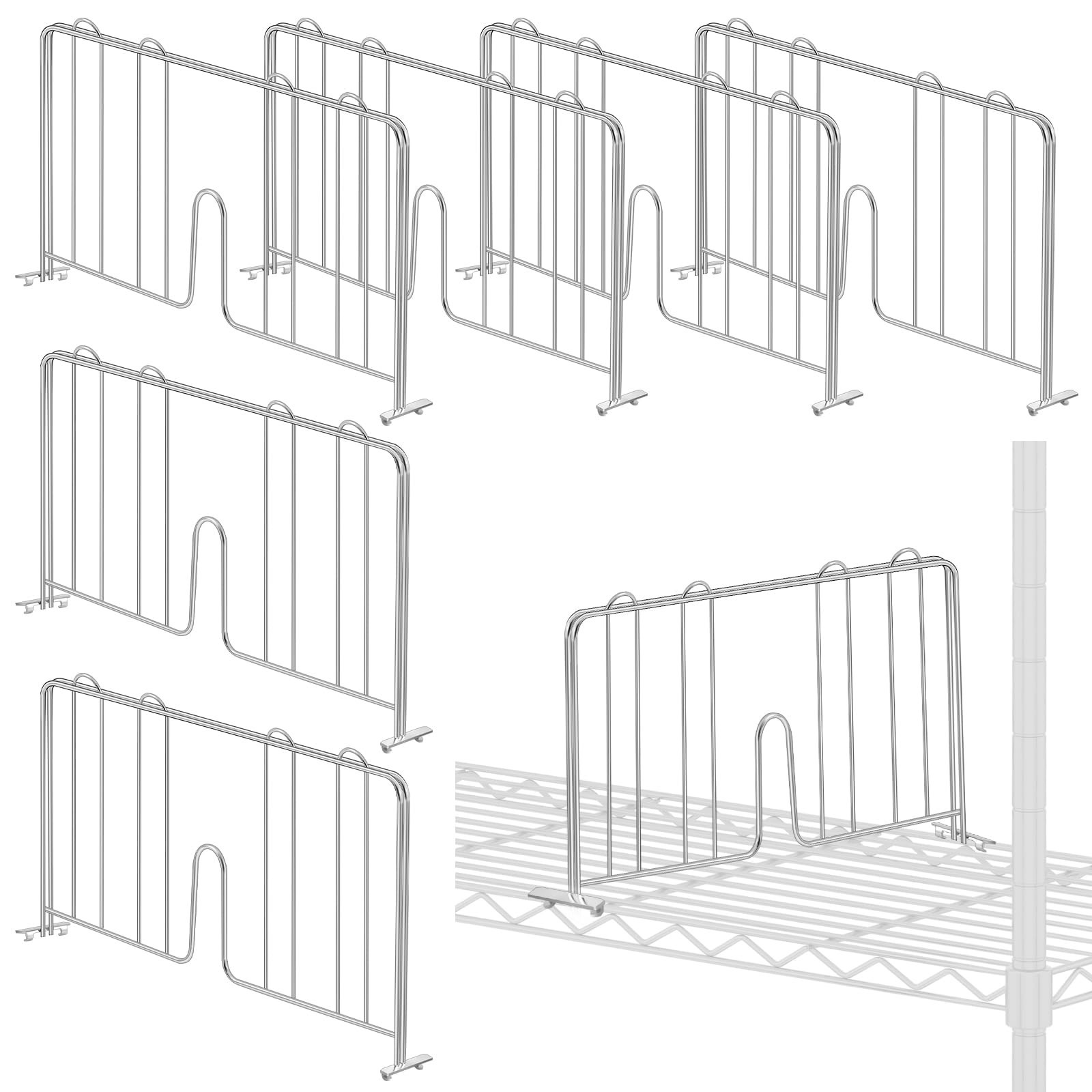 MorningRo 6 Pcs 24" W X 9" H Wire Shelf Divider Chrome Plated Steel Wire Rack...