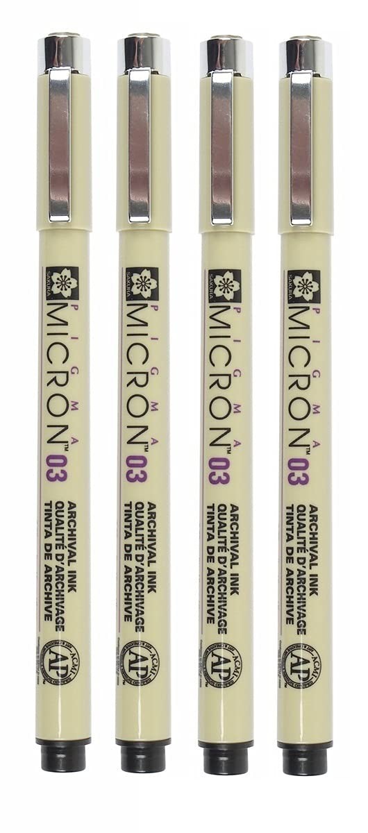 Pigma Micron 03 Black Pen 0.35Mm Line Width Pack of 4 (03)