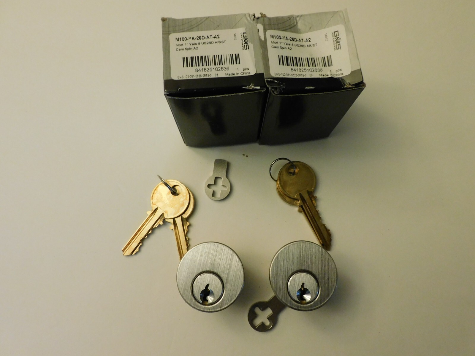 Locksmith LOT of 2 GMS 1" Mortise Cylinders Y1 Keyway 626 Keyed Alike Locksport