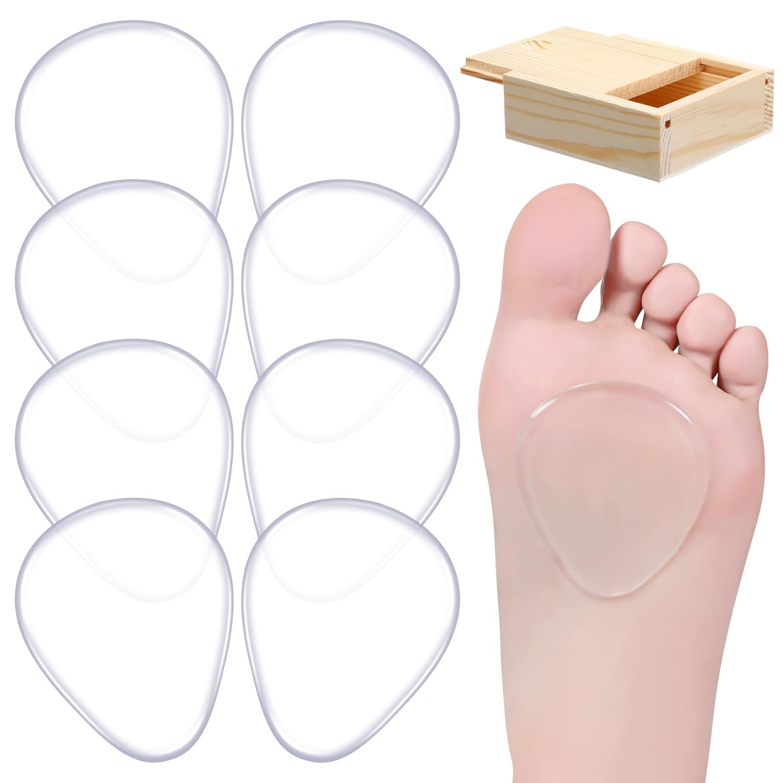 Mepase 8 Pieces Gel Ball of Foot Cushions 2.87 x 2.36 x 0.1 Inch, Clear