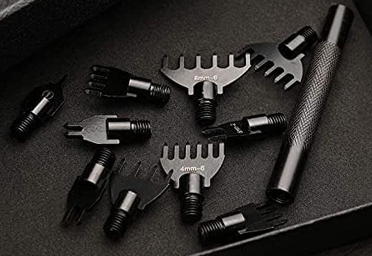 Leather Craft Sew Stitch Pricking Chisel Punch Tool &10 Replaceable head