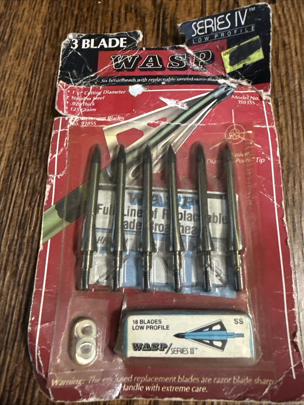 Original Wasp Series IV 3 Blade 125 grain Broadhead Set - #1503SS - NOS 6 Pack