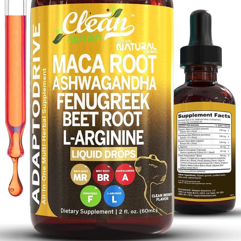 Organic Maca Root Liquid Drops Fenugreek- Beet Root、 with Ashwagandha, L-Argi