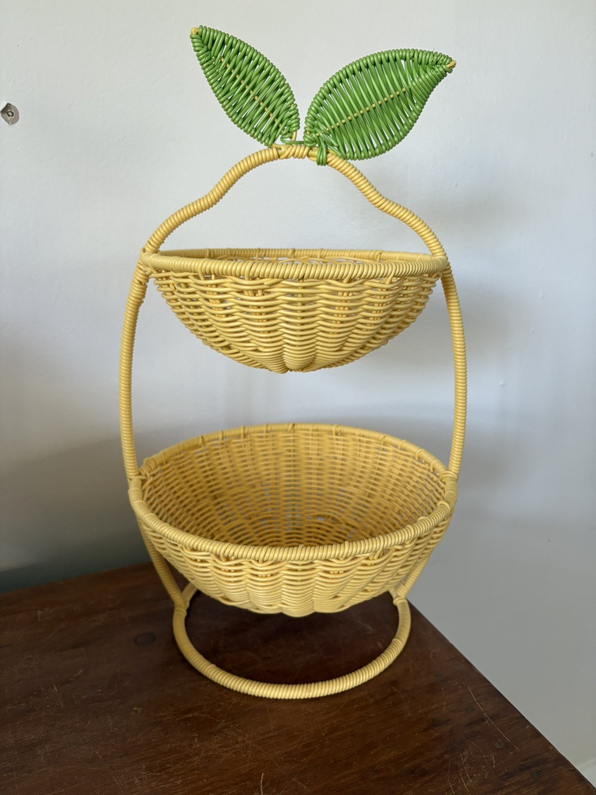 Ciroa Hello Summer Resin Wicker Serving 2 Tier Fruit Basket 20” - Lemon