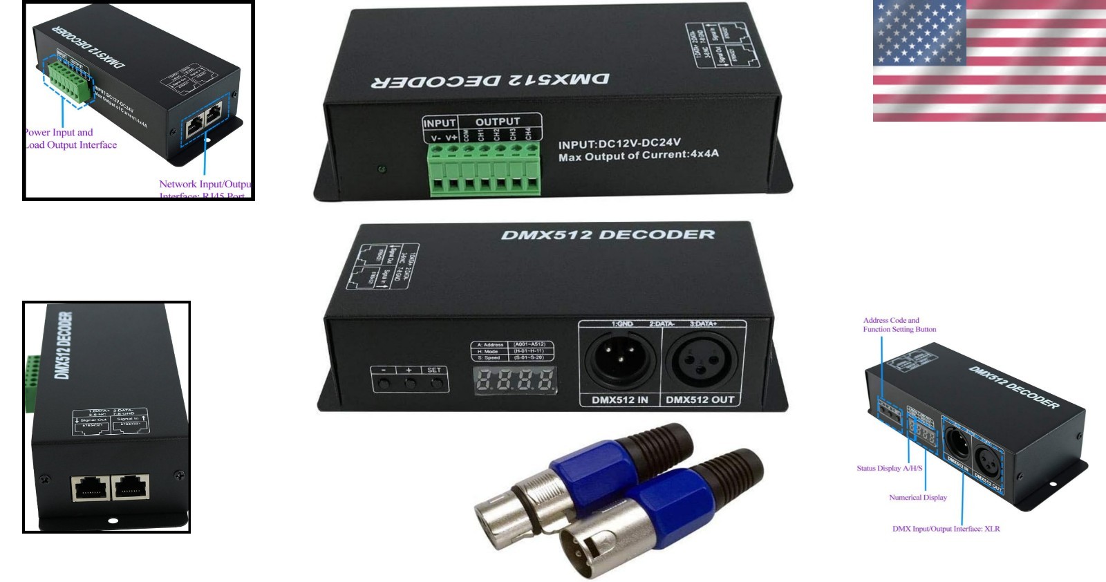 Compact 4-Channel LED DMX Decoder with Digital Display - Modern Dimming Solution