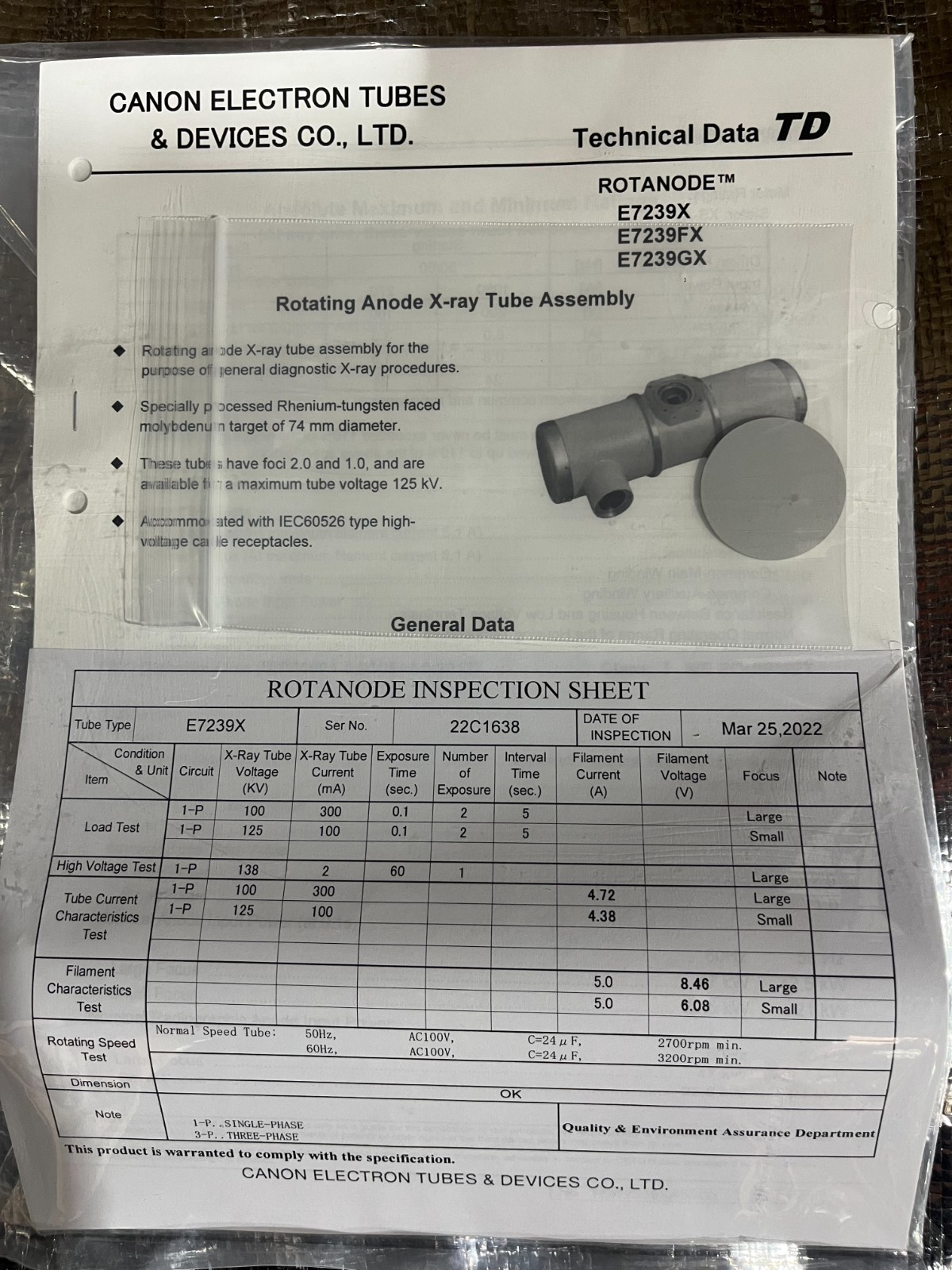 canon tube E7239X with Warranty!