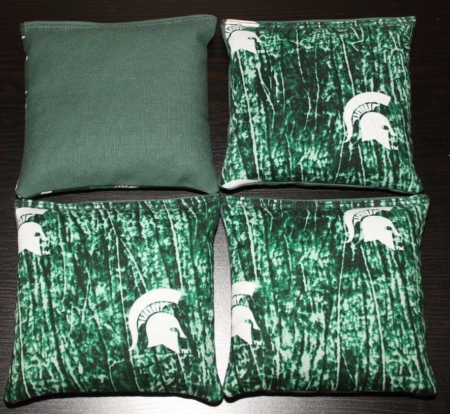 4 CORNHOLE BEANBAGS made w Michigan State University Fabric ACA Reg Bags