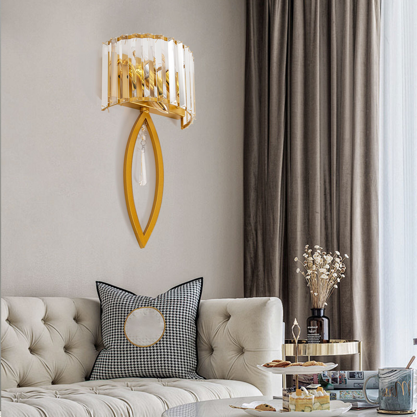 Crystal Wall Lamp, Lamp Living Room Bedside Corridor Wall Lamp, Retro Gold, 110V