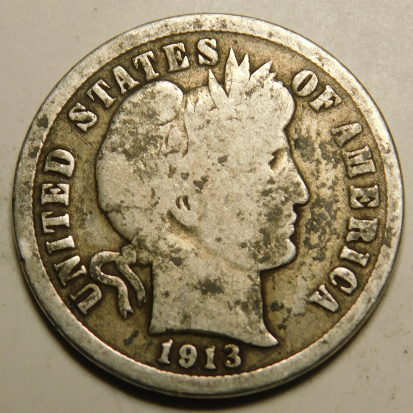 1913 P Barber Dime G-VG  90% Silver   "Actual Coin Pictured- Not Cleaned"
