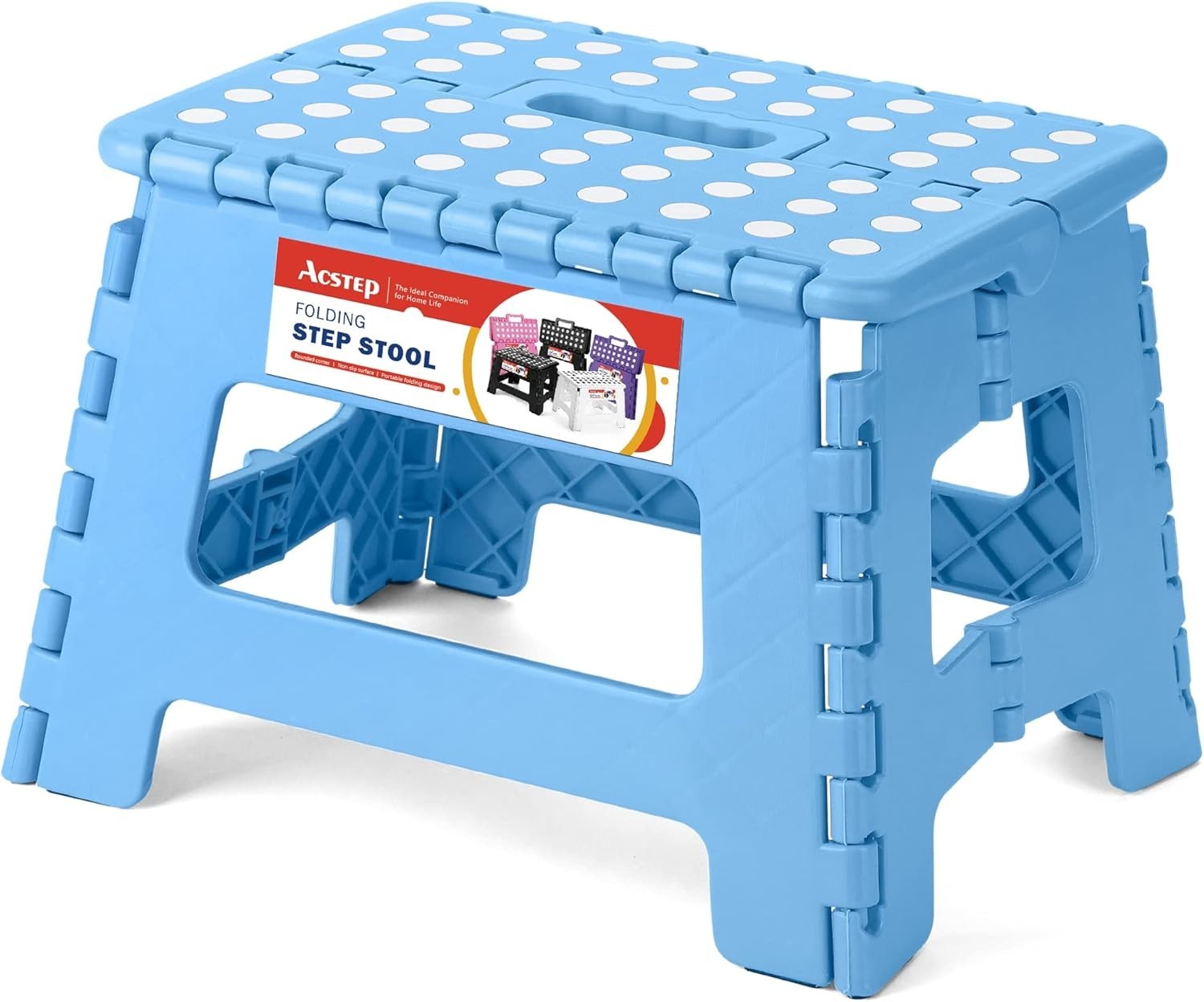 Folding Step Stool - Lightweight Plastic Step Stool 9" Foldable Step Stool Blue