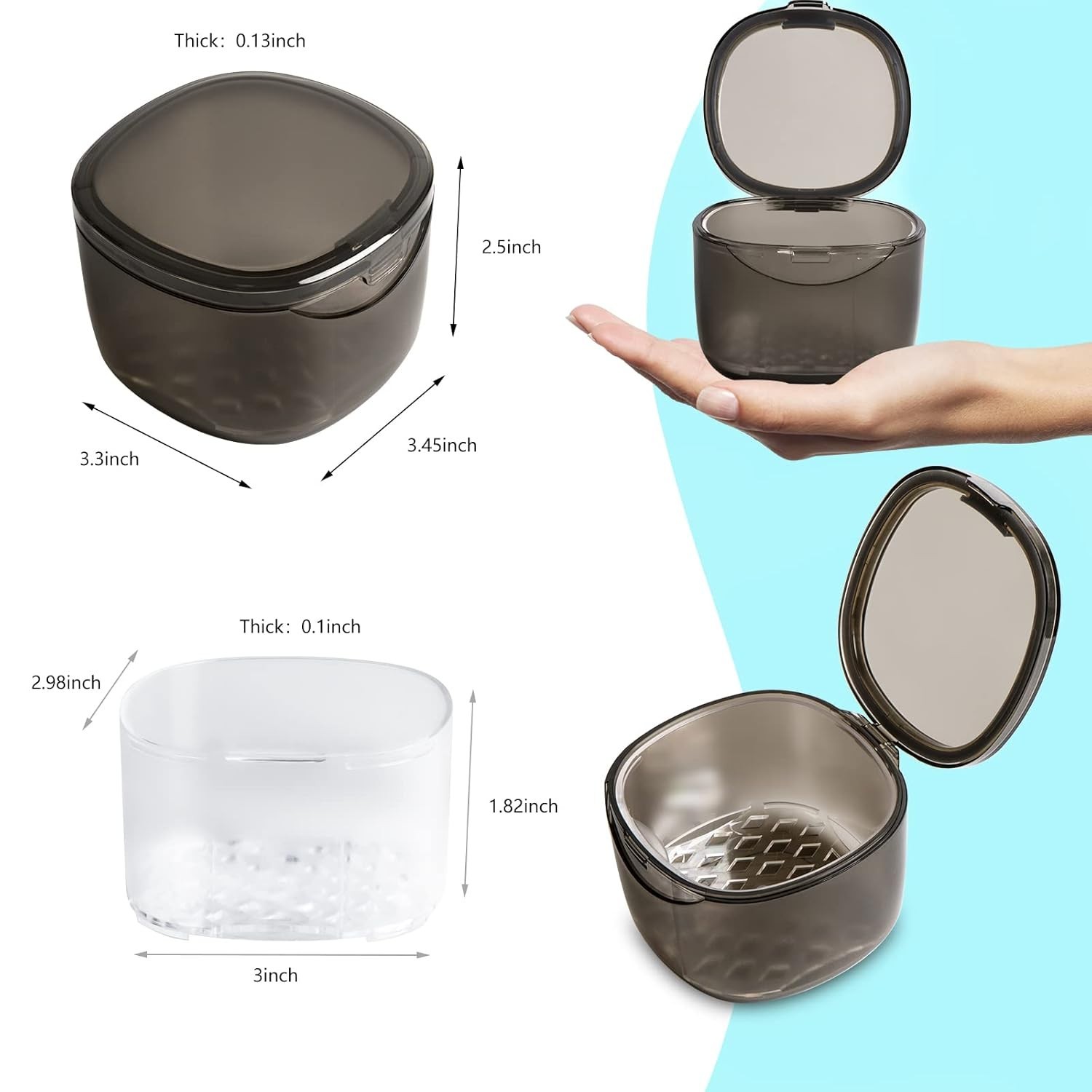 Upgraded Denture Bath Box Cup, No-Leak Denture case,Retainer Cleaning Box, Co...
