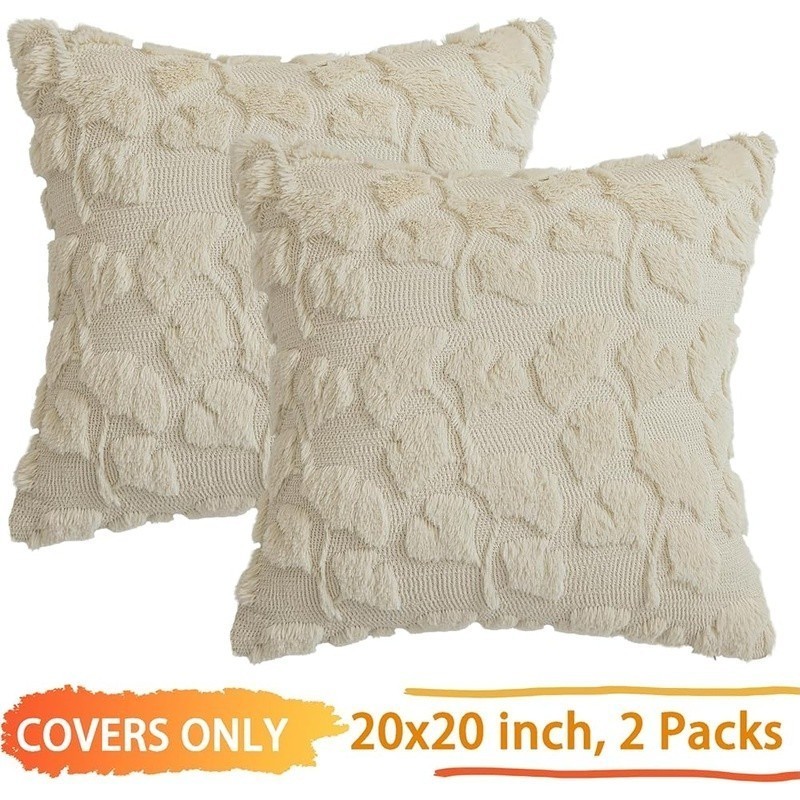 Embroidered Ginkgo Leaf Faux Fur Pillow Covers Set Soft Washable Decor New