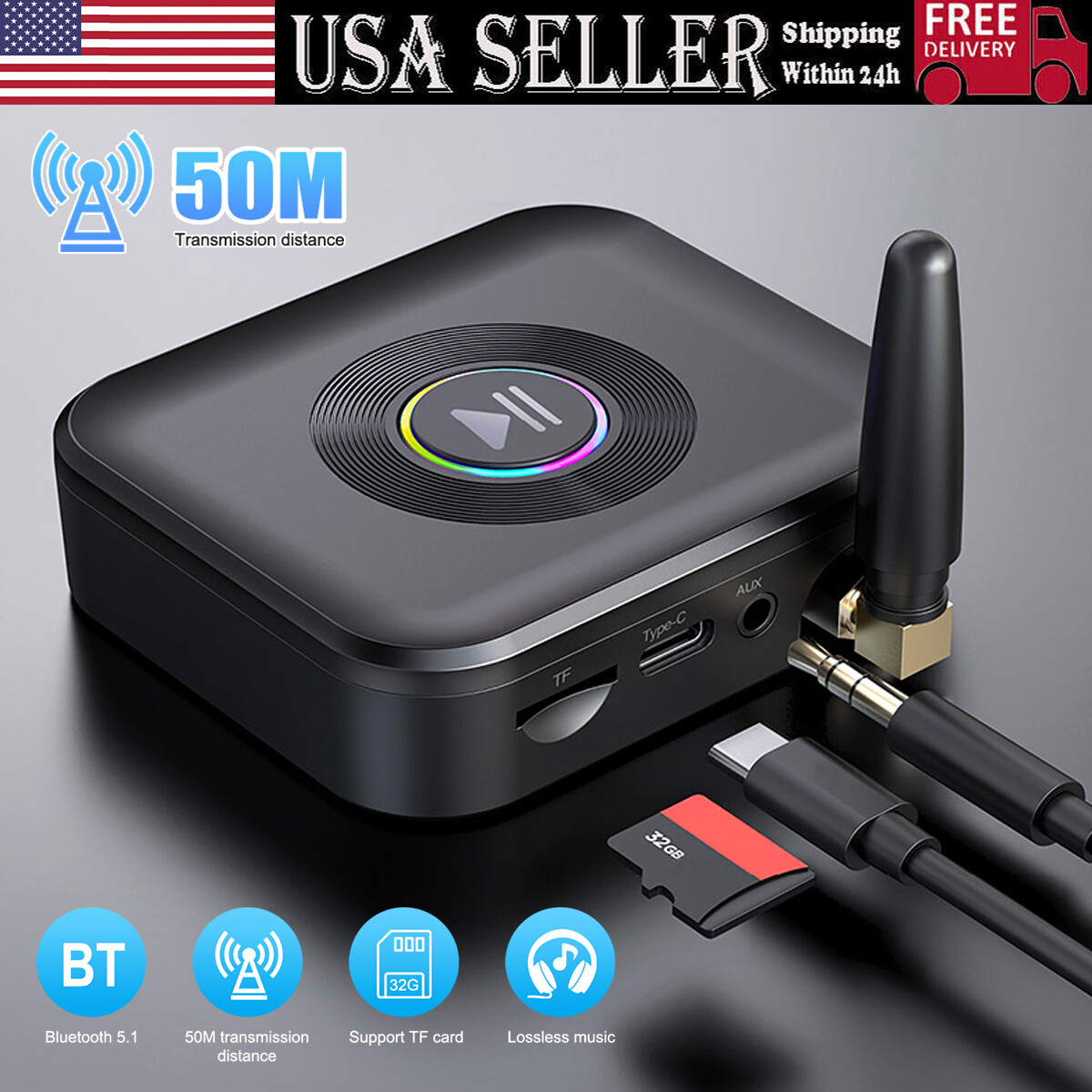 Bluetooth 5.3 Receiver Wireless 3.5mm Jack AUX to 2 RCA Audio Stereo Adapter NEW