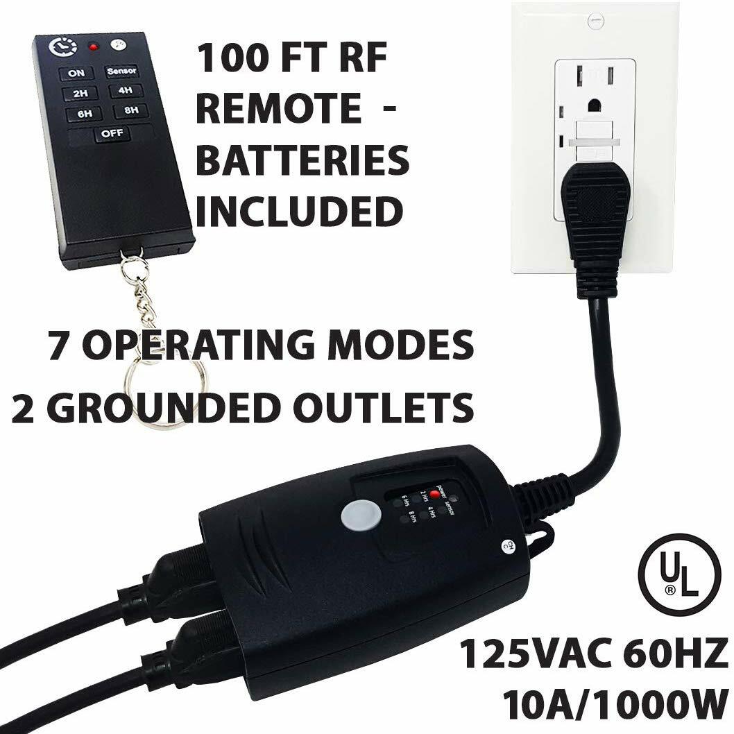 Weatherproof Outdoor Remote Control Outlets w/ Wireless Remote & Countdown Timer