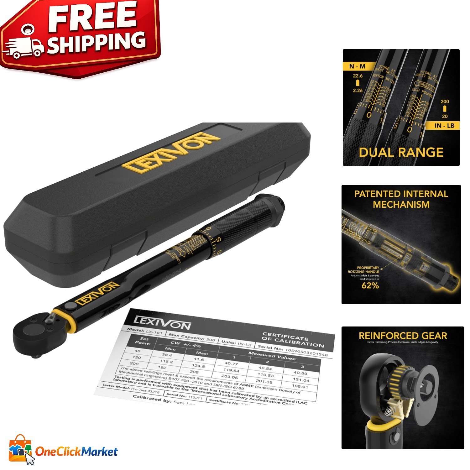 Ergonomic 1/4-Inch Torque Wrench | Pre-Calibrated for Accuracy 20-200 in-lb