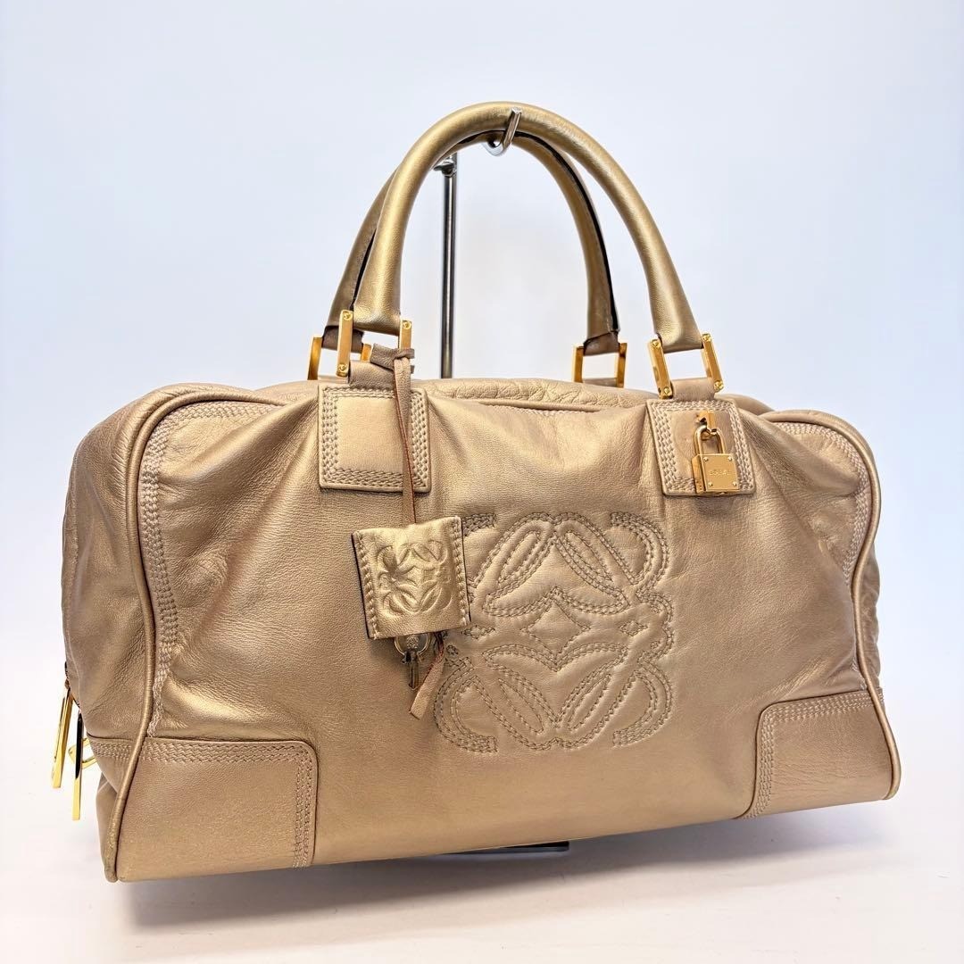 LOEWE Amazona 36 Hand Bag Tote Bag Nappa Leather Metallic Gold x Gold Hardware
