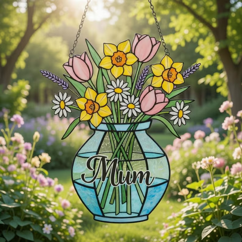 Personalized Birth Flower Suncatcher Acrylic Custom Gift Decor
