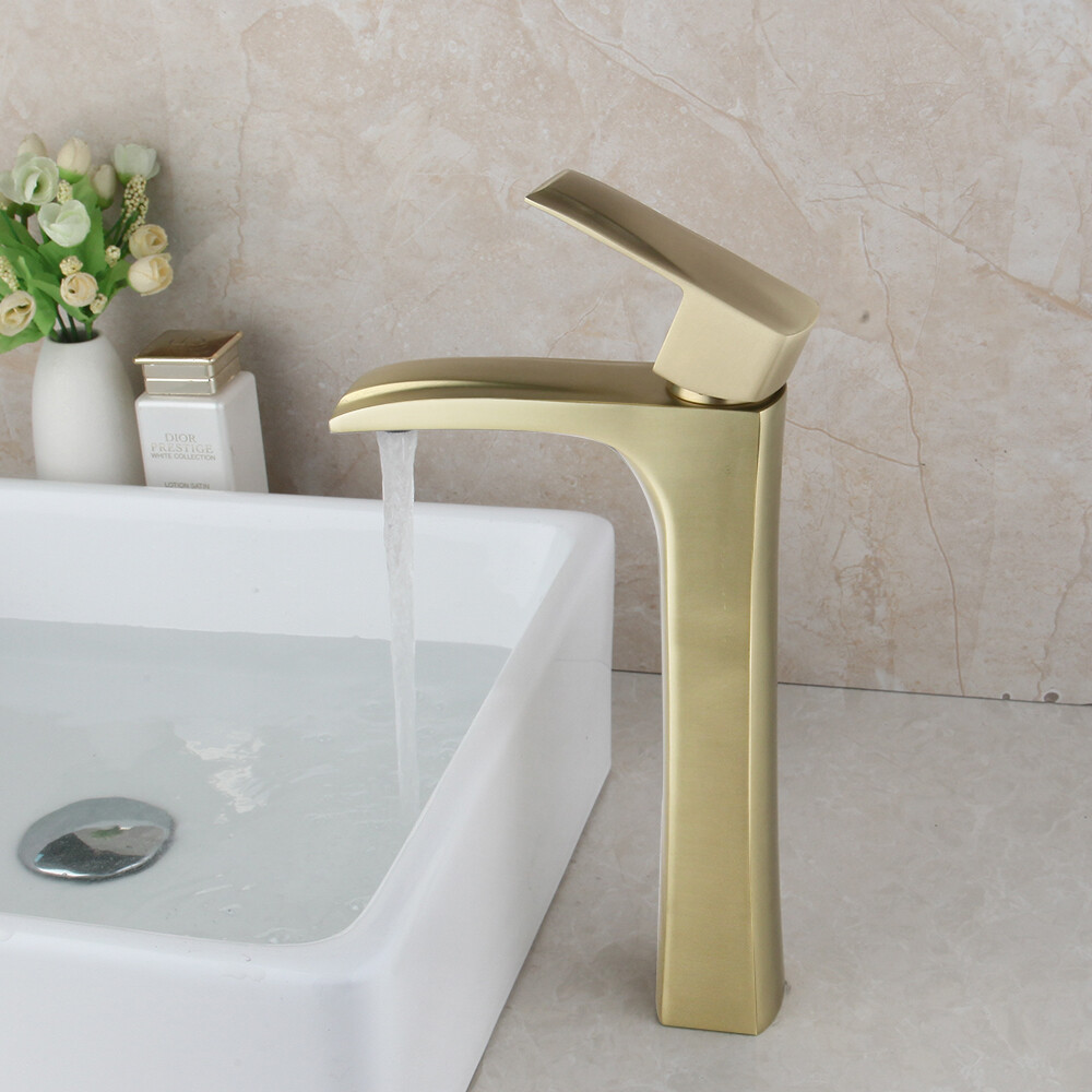 Brushed Gold Bathroom Sink Mixer Single Handle&Hole Deck Mount Vanity Faucet Tap