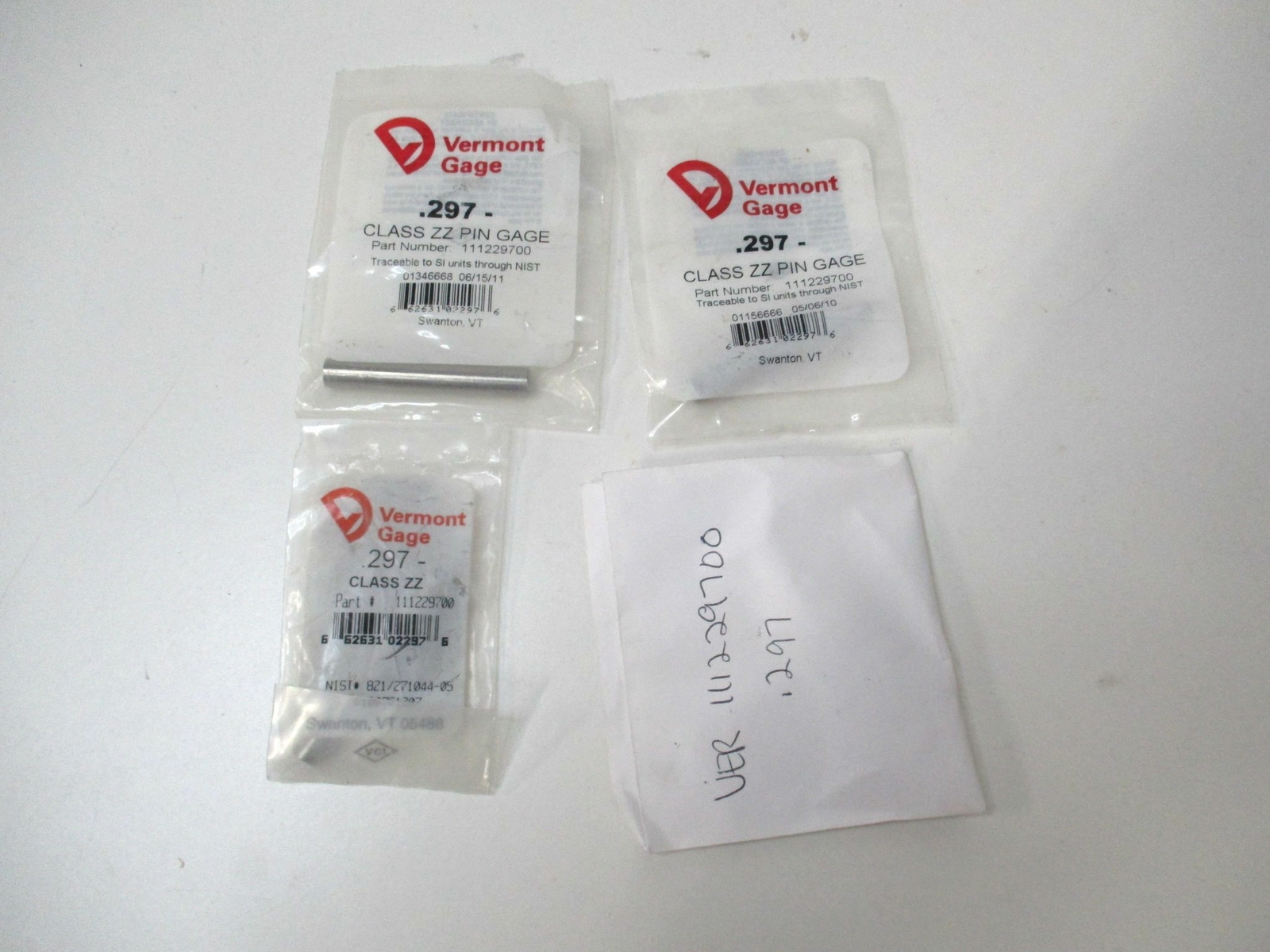 Vermont Gage (111229700) 0.297" Tolerance Class ZZ Steel No-Go Pin Gage - Qty 4