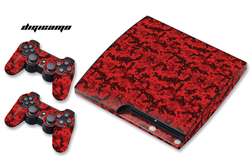 Skin Decal Wrap For PS3 Slim PlayStation 3 Console + Controller Digicamo-Red