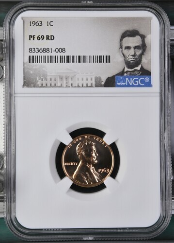 1963 1C Proof Lincoln Cent, NGC PF69RD