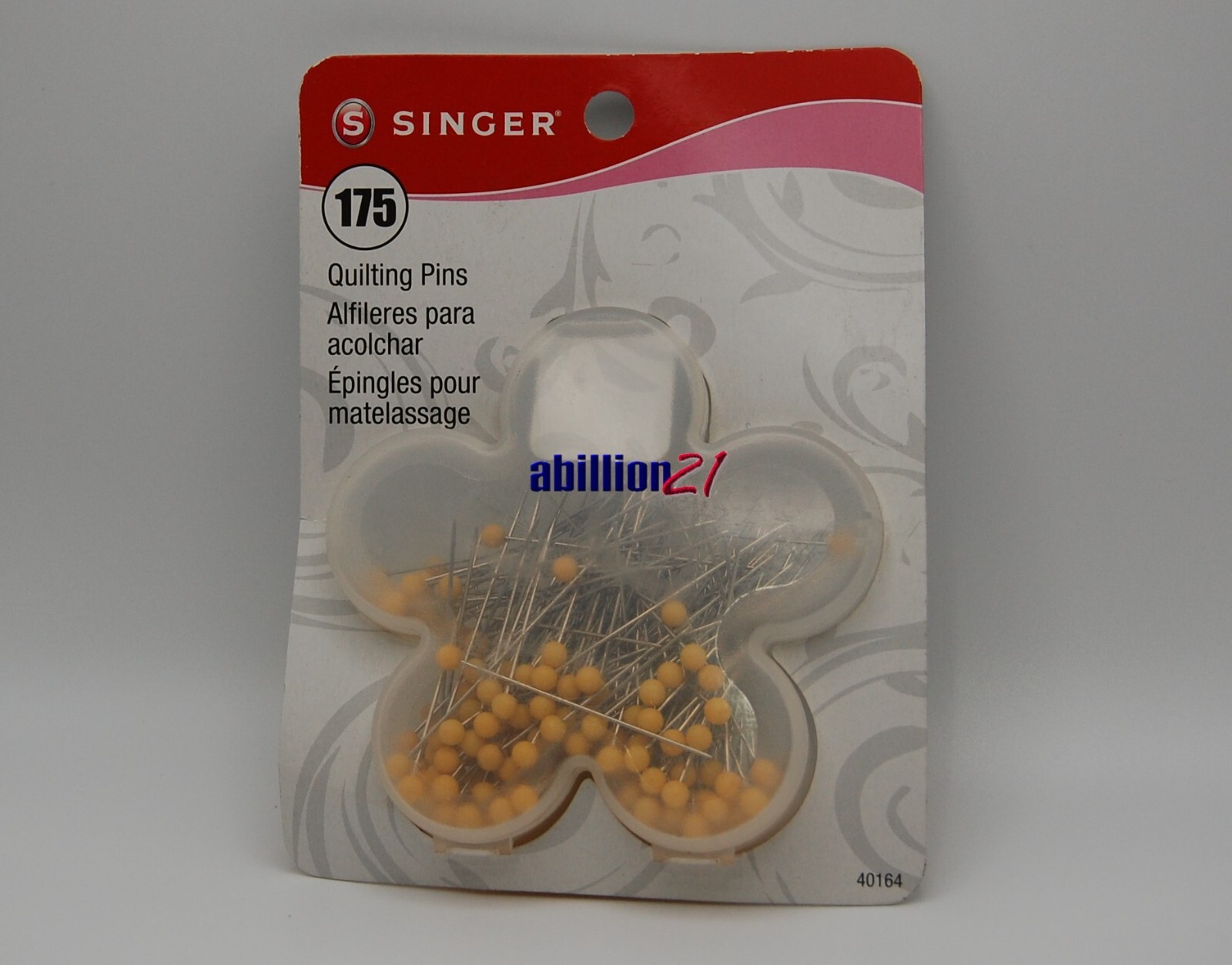 Singer Quilting Pins 175ct Flower Plastic Storage Case Size 28 1-3/4" Nickel Sew