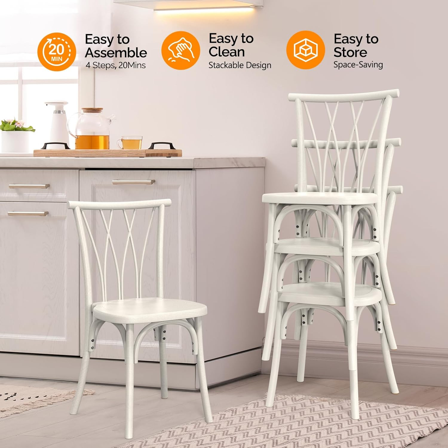 VINGLI Plastic Outdoor Dining Chairs Set of 8, Stackable Patio Dining Chairs wit