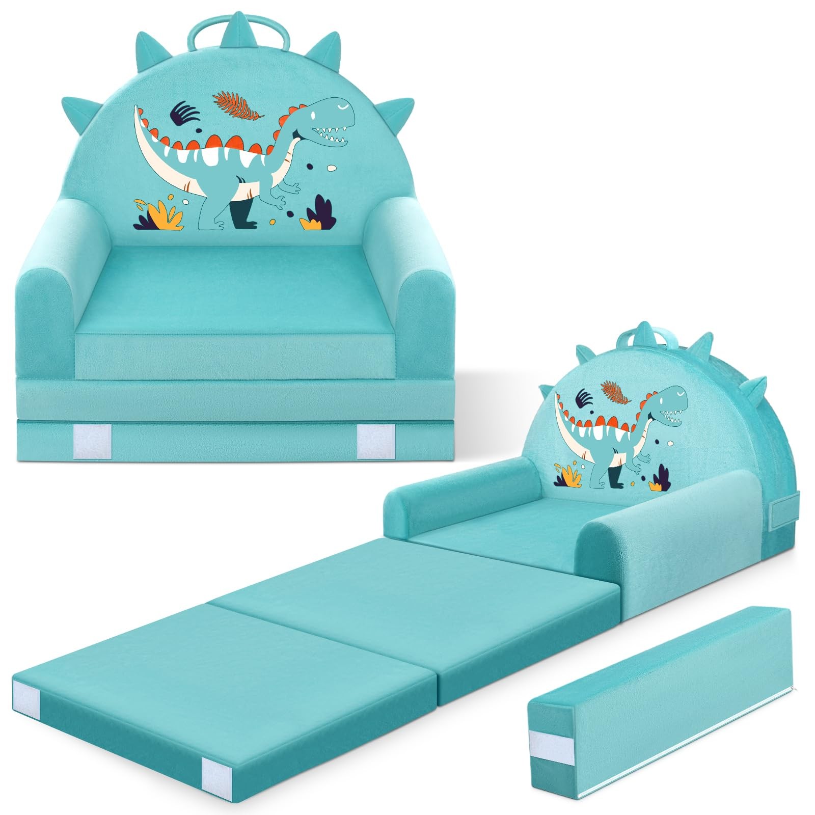 Dinosaur Sofa Bed with Removable Washable Cover & -Tape Backrest – Foldable C...
