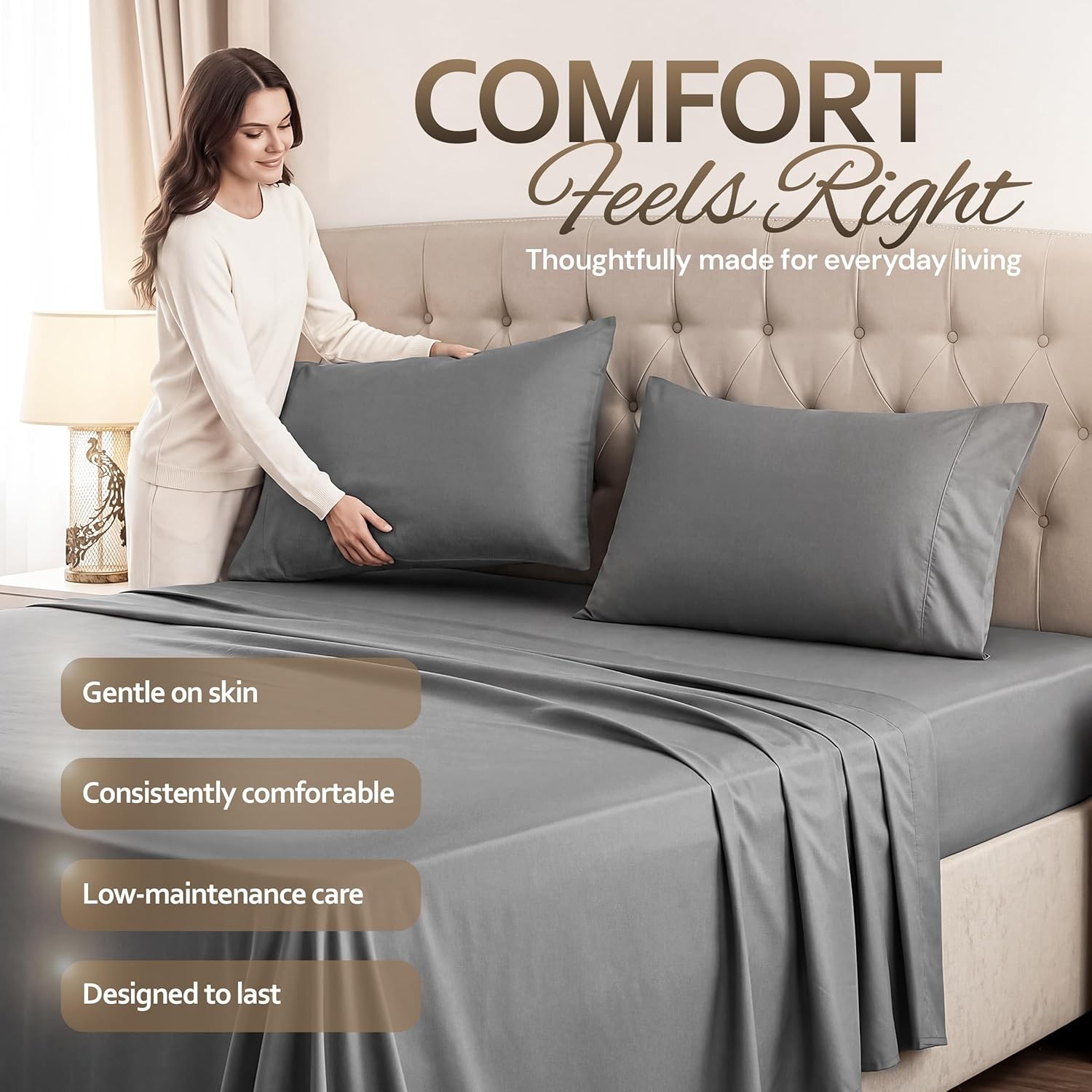 Beddora Queen Sheets Set – 4 Piece Soft & Cooling Queen Bed Sheets Set – Deep