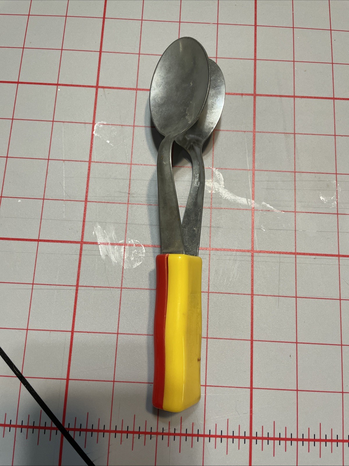 Vintage Red and Yellow WALT HAINES Musical Spoons Toy Music Instrument