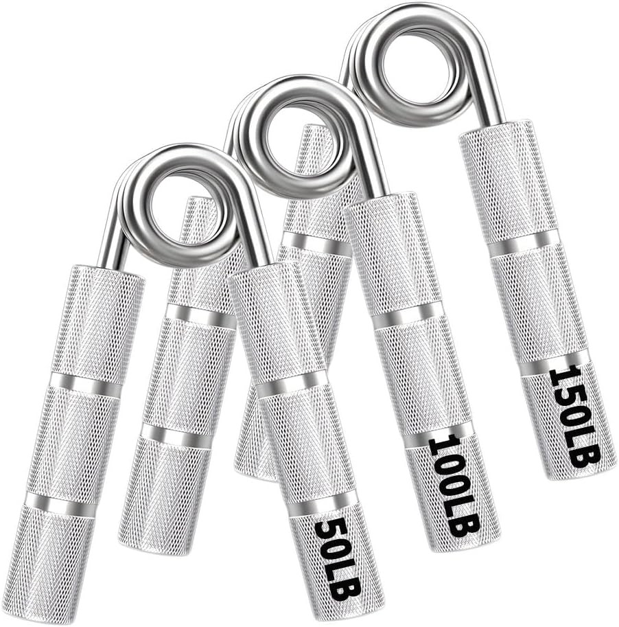 Silver Metal Hand Grip Set, 50LB-400LB No Slip Heavy-Duty Grip Strengthener