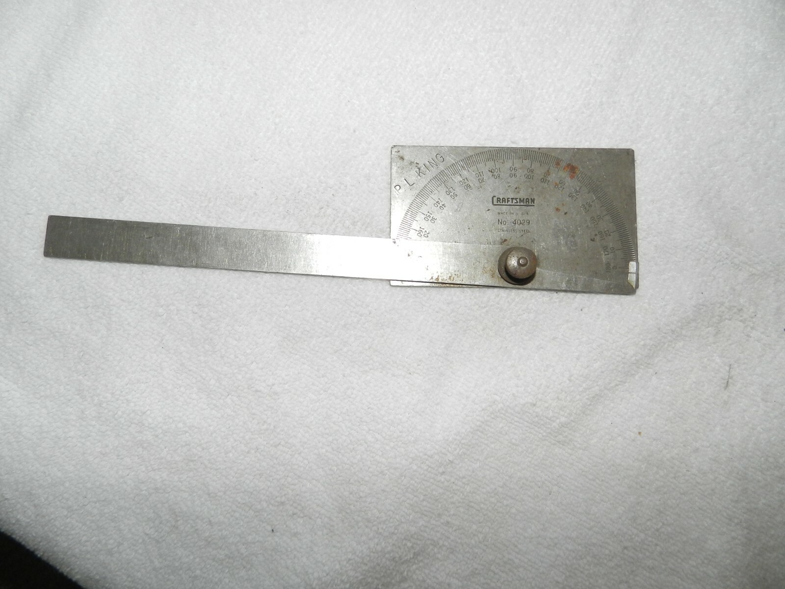Vintage Craftsman No 4029 Stainless Steel 0 - 180 degree Protractor. Square Head