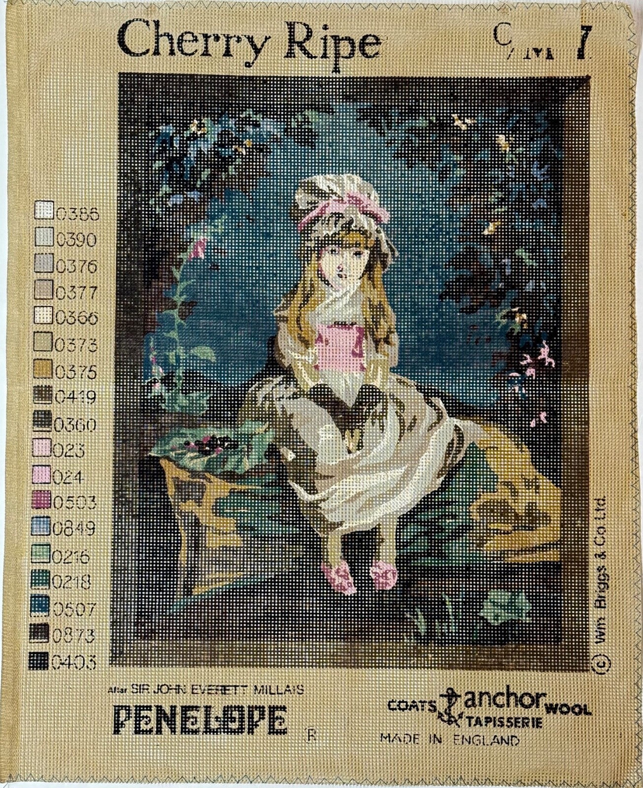 JOHN EVERETT MILLAIS "CHERRY RIPE" Needlepoint Canvas 13.5" x 16.75
