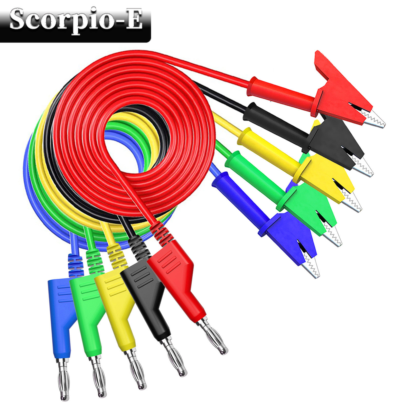 5PCS 4mm Stackable Banana Plug to Crocodile Alligator Clip Test Leads 1m Wire