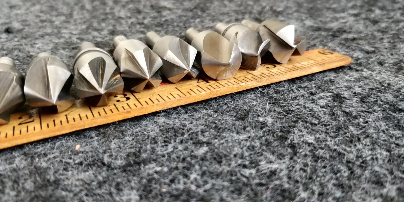 SET of 9 ~ 1/2" countersinks in assorted angles and flutes