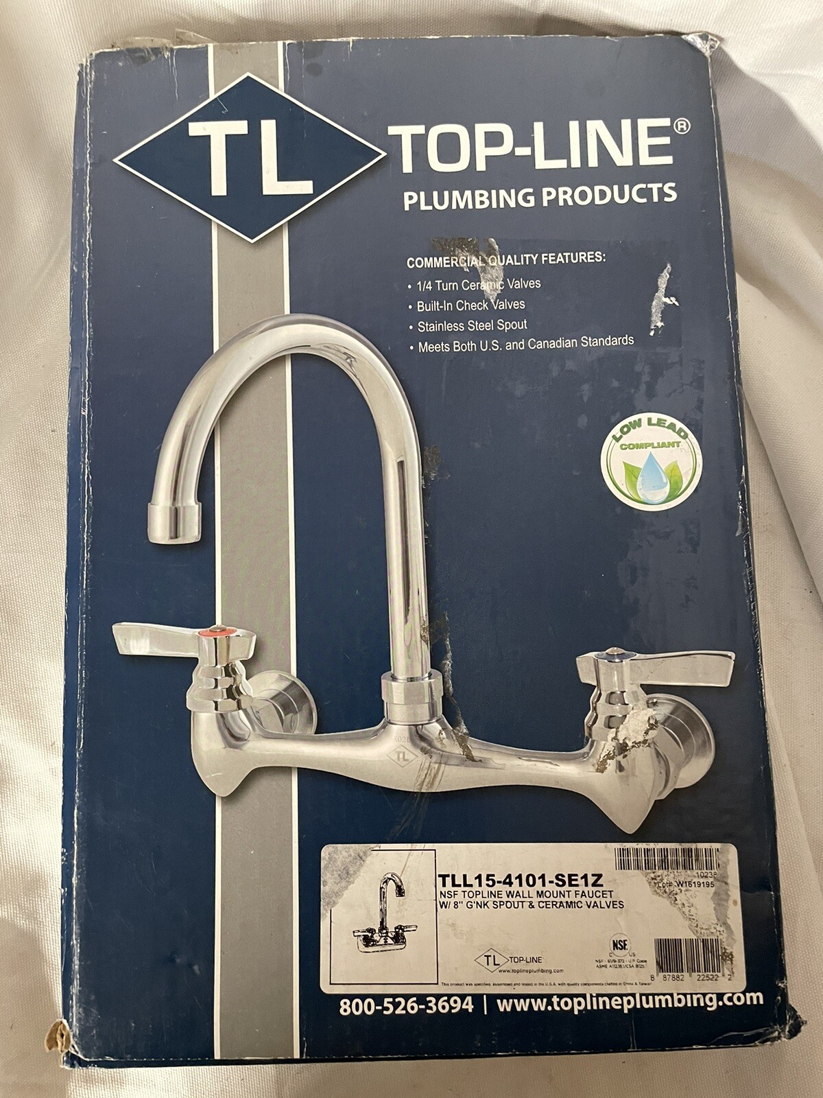 Top-Line NSF WALL MOUNT FAUCET W/8” G’NK SPOUT & CERAMIC VALVES