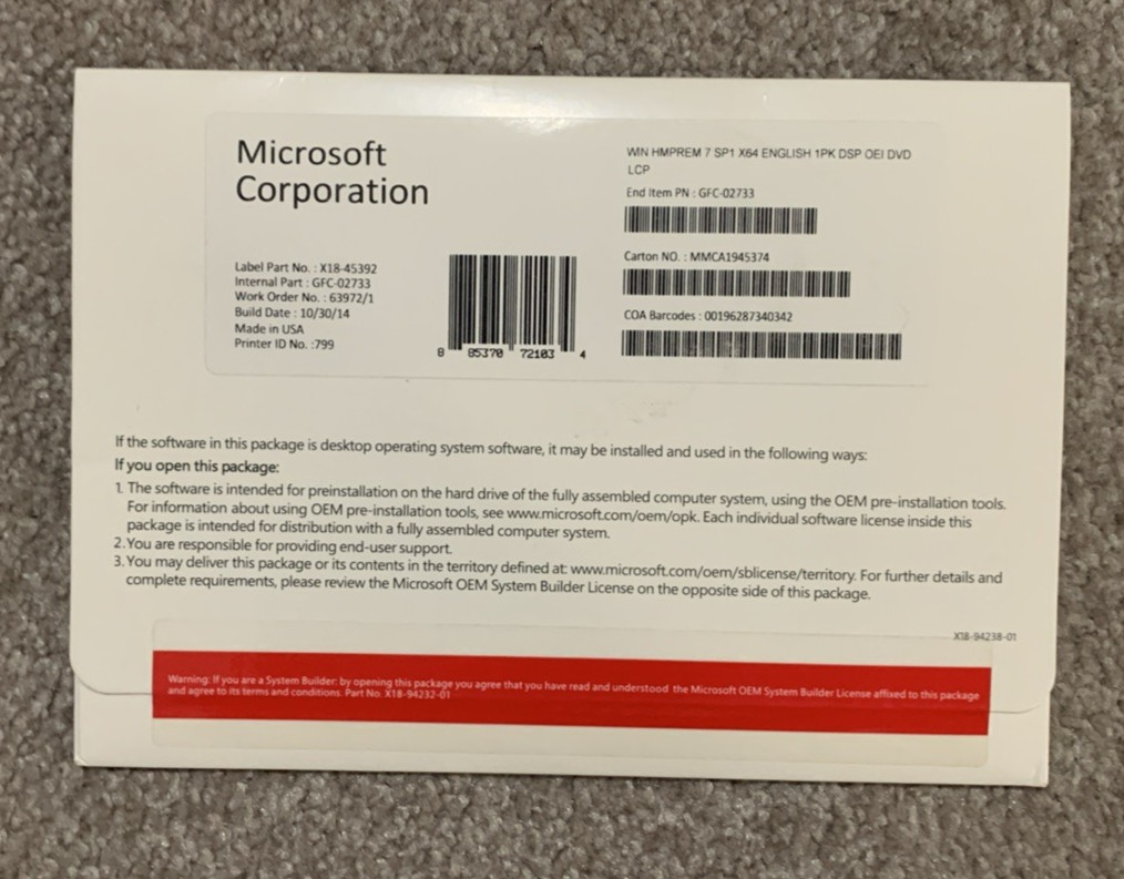Microsoft Windows 7 Home Premium 64 bit x64 Full DVD MS WIN =BRAND NEW SEALED=