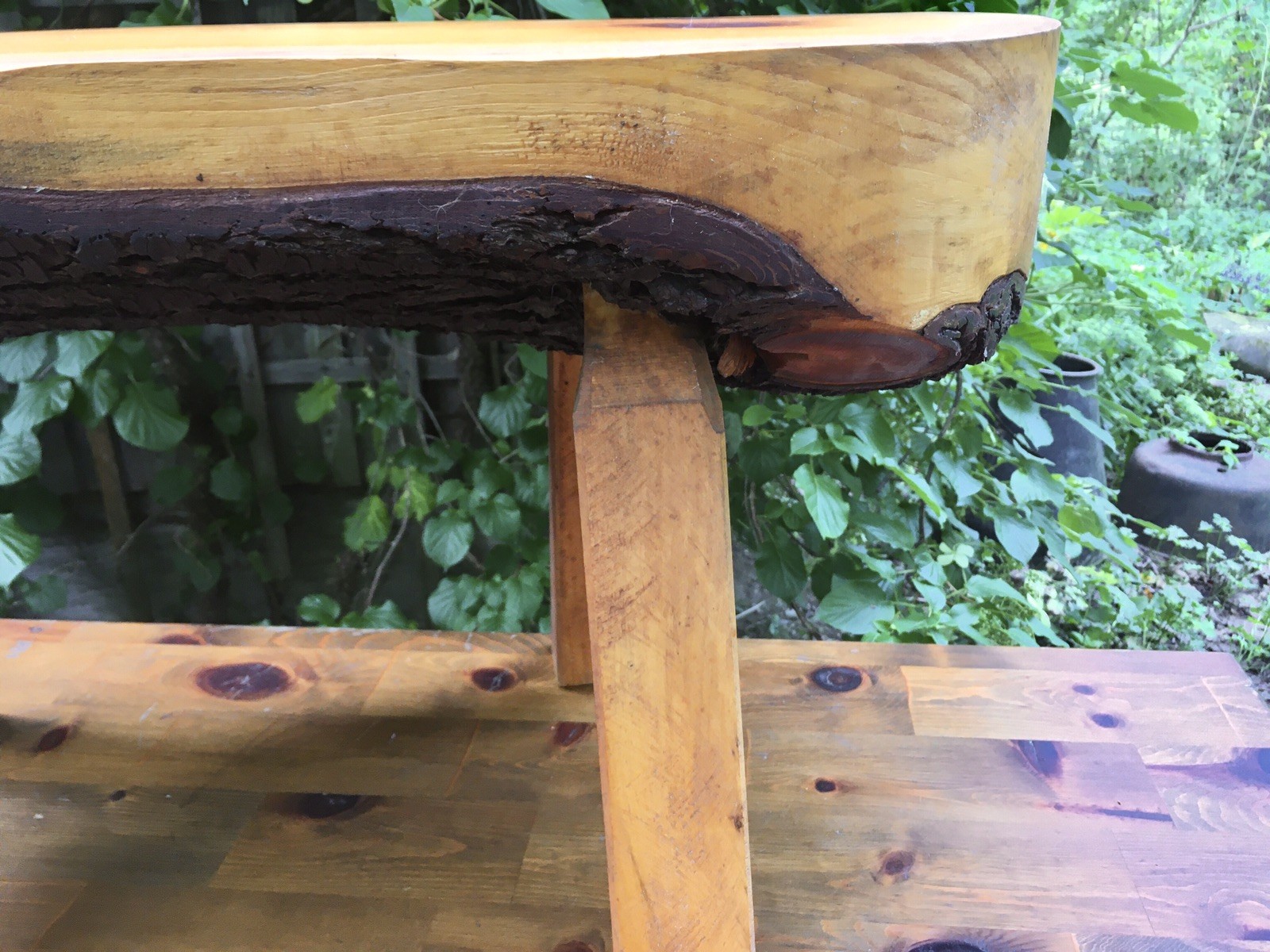 Vintage Handmade Primitive Wooden Log Bench Coffee Table w Bark Underside