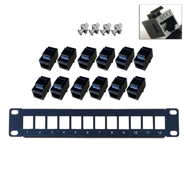 12 Port CAT6 Wallmount Patch Panel 10G Support 1U Patch Panel UTP