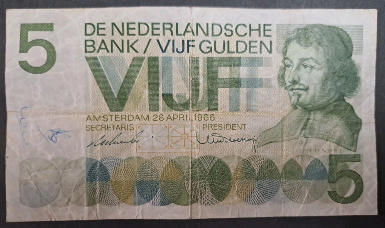 1966 Netherlands 5 Gulden P90a 3FA028240.
