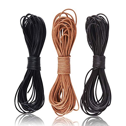 SOSMAR 3 Rolls 5.5 Yard X 1MM Cowhide Round Leather Cords Rope A-1MM×3 Colors