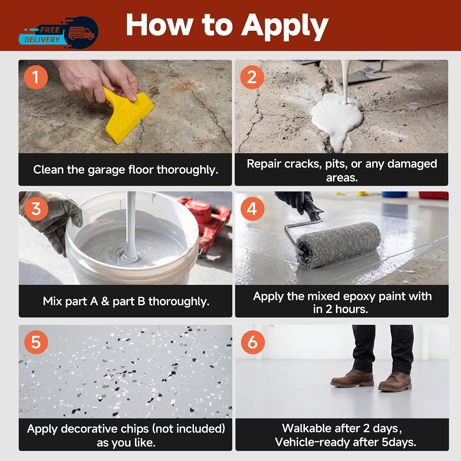 Garage Floor Epoxy Kit, 2K Epoxy Floor Paint with Tools, Epoxy Coating for Concr