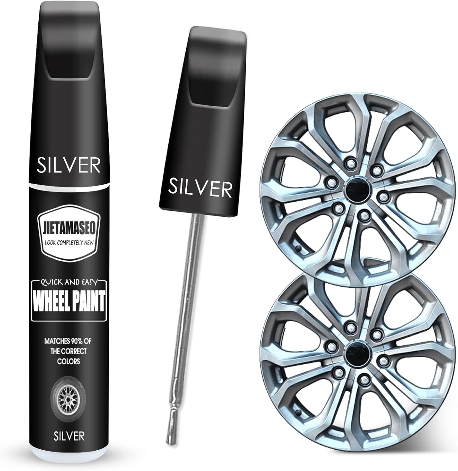 Silver Rim Touch Up Paint - Wheel Repair Kit Curb 1 Count (Pack of 1), black