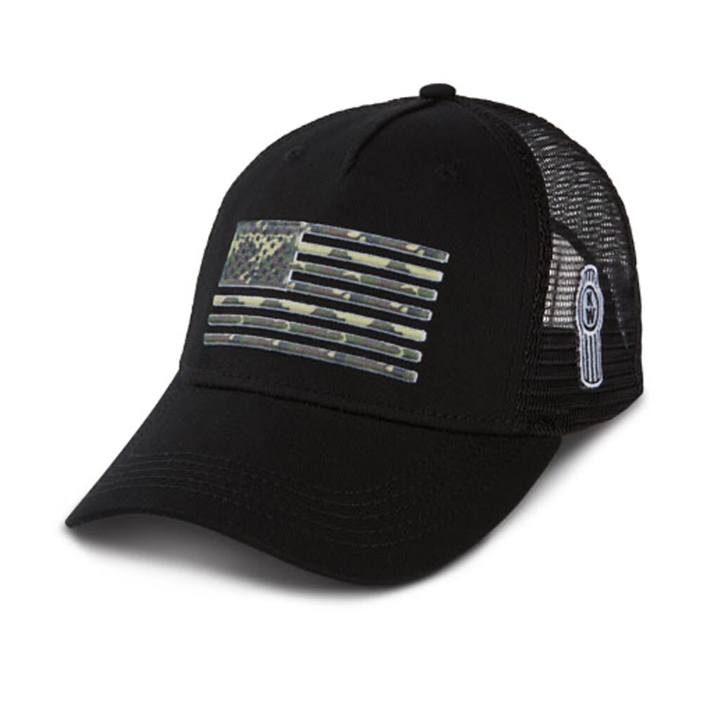 Kenworth Trucks Hat - KW Black w/Camouflage Flag Black Mesh