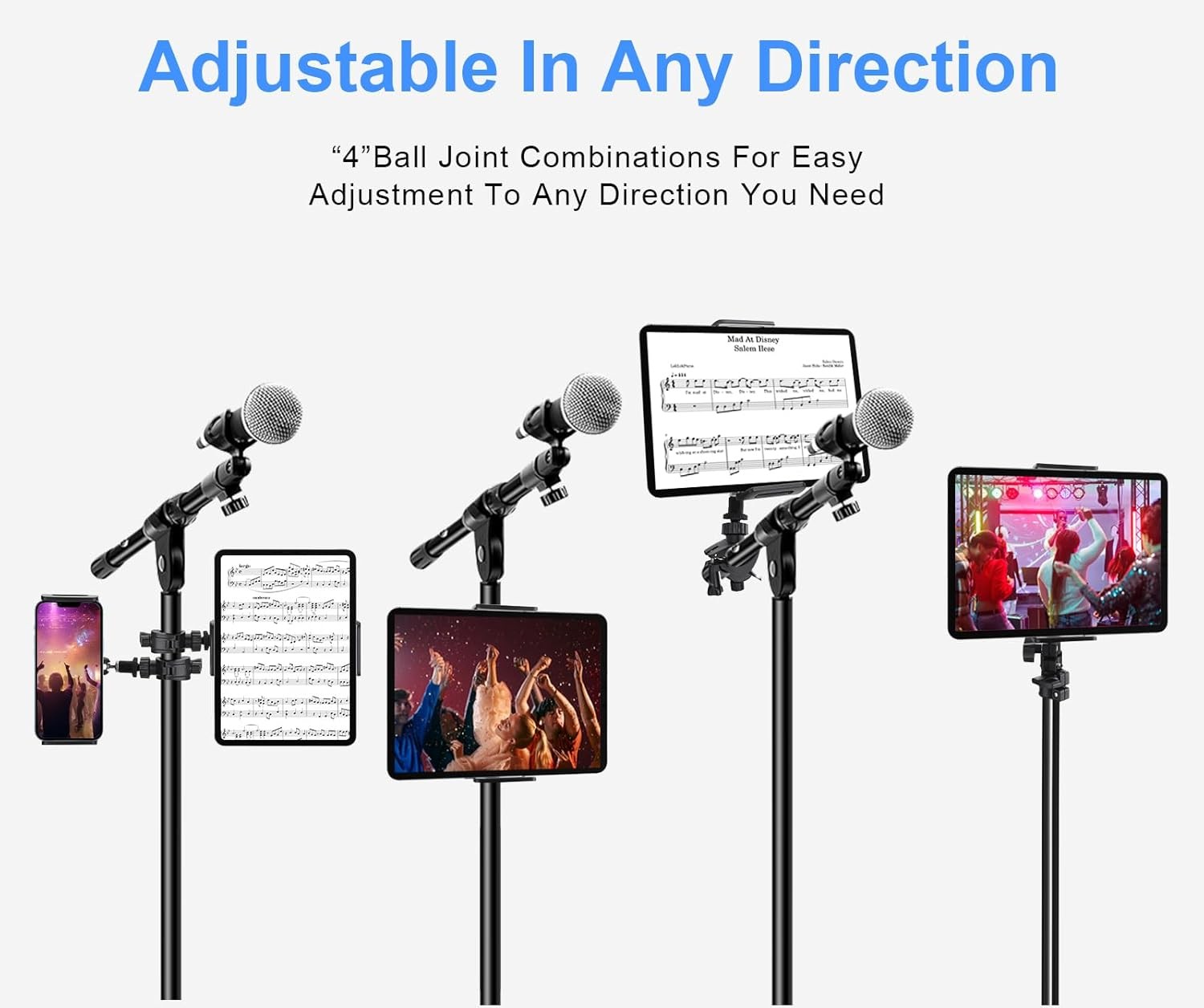 Tablet Holder for Mic Stand, Adjustable Microphone Music Holder, Black