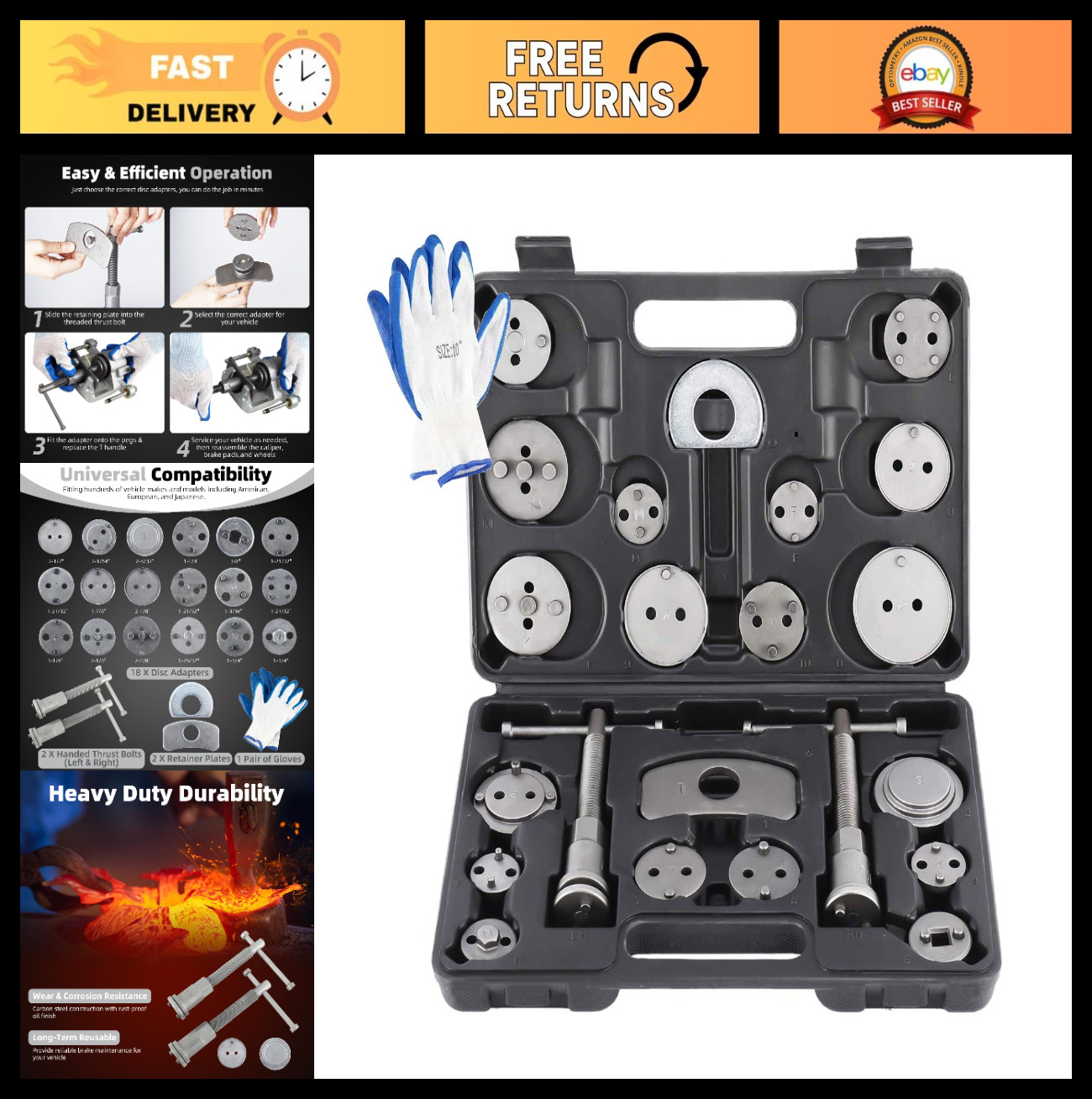 24pcs Heavy Duty Brake Caliper Compression Tool Kit for Brake Pad Replacement